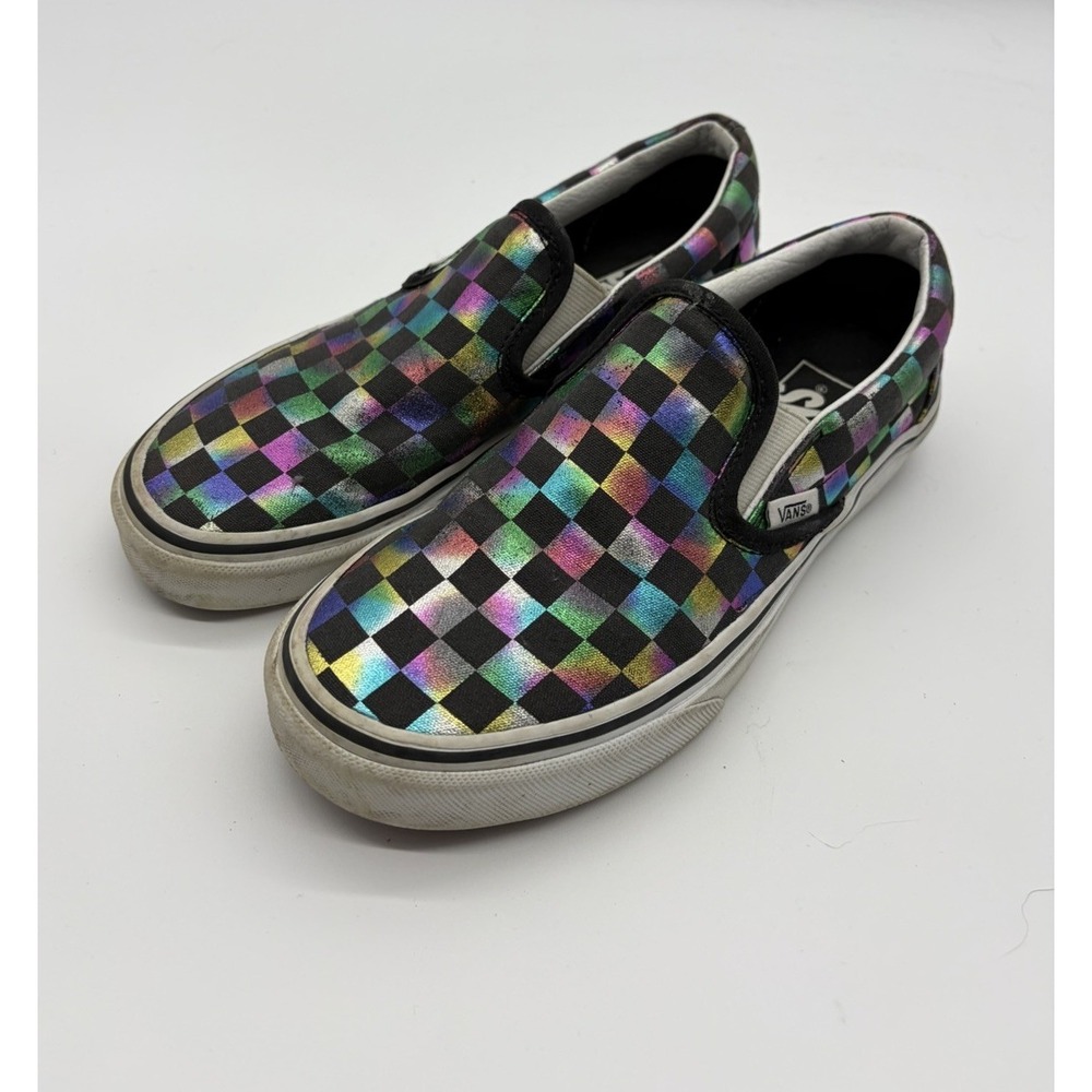 Vans Womens Slip On Sneakers Size 6.5 Multicolor Checkered Metallic Iridescent